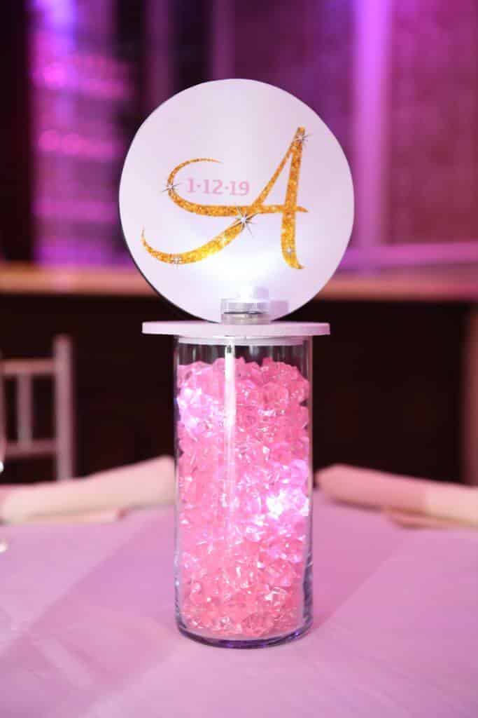 Bat Mitzvah Lounge Centerpiece with LED Lights and Logo Topper