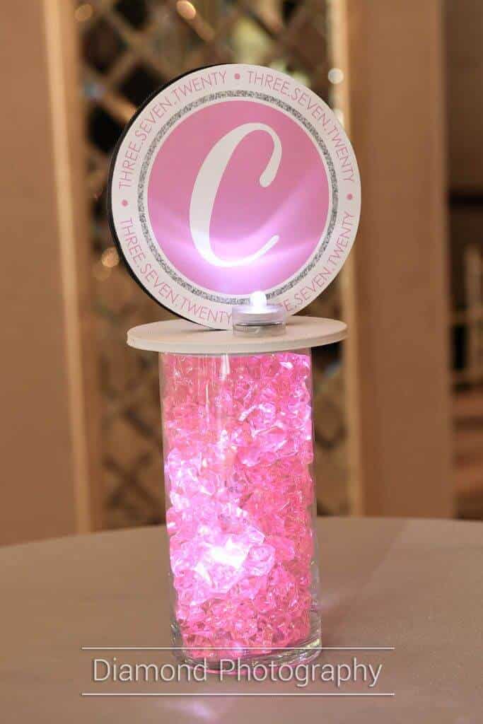 Mini LED Lounge Centerpiece with Custom Logo and Light Pink Chips