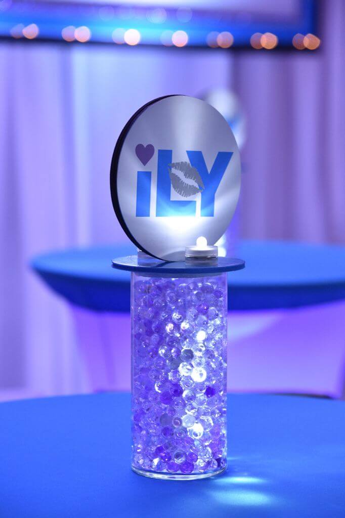 Mini Vase with LED Gems and Logo Topper for Hightop Table