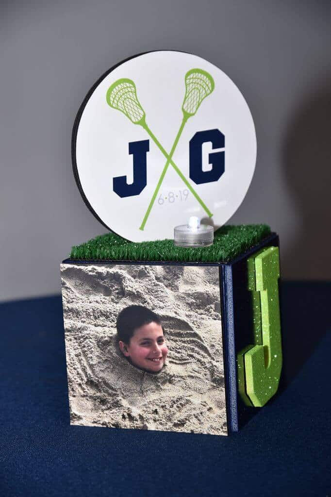 Lacrosse Themed Lounge Centerpiece with Photo and Logos