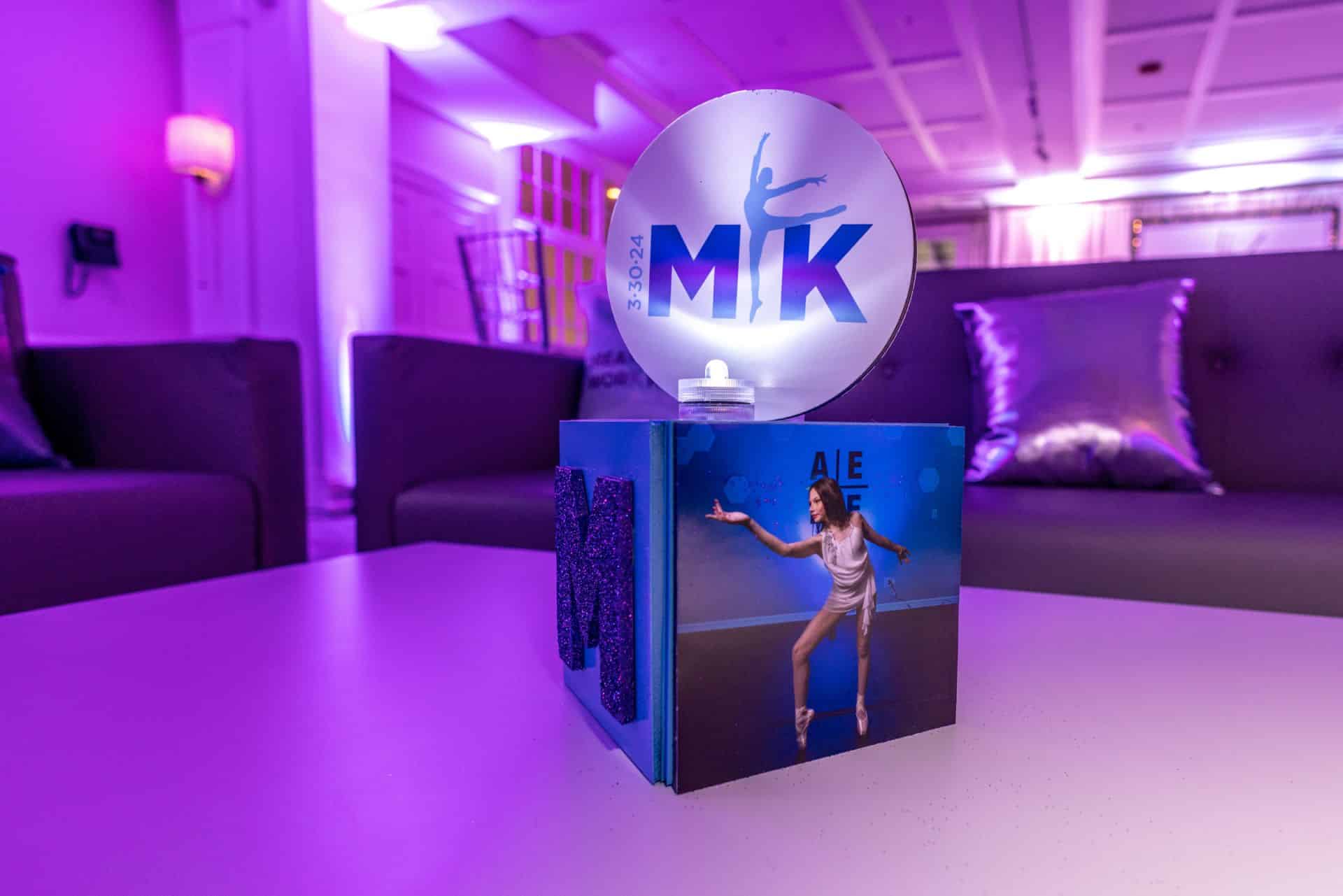 Dance Themed Lounge Photo Cube Centerpiece with Custom Logo Topper