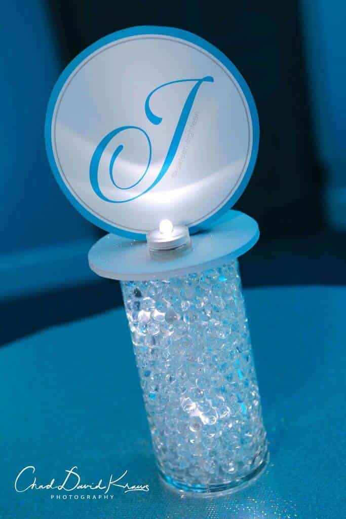 Bat Mitzvah Lounge Centerpieces with Custom Logo and LED Gems