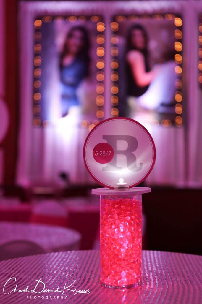 Mini Vase with LED Gems and Logo Topper for Hightop Table