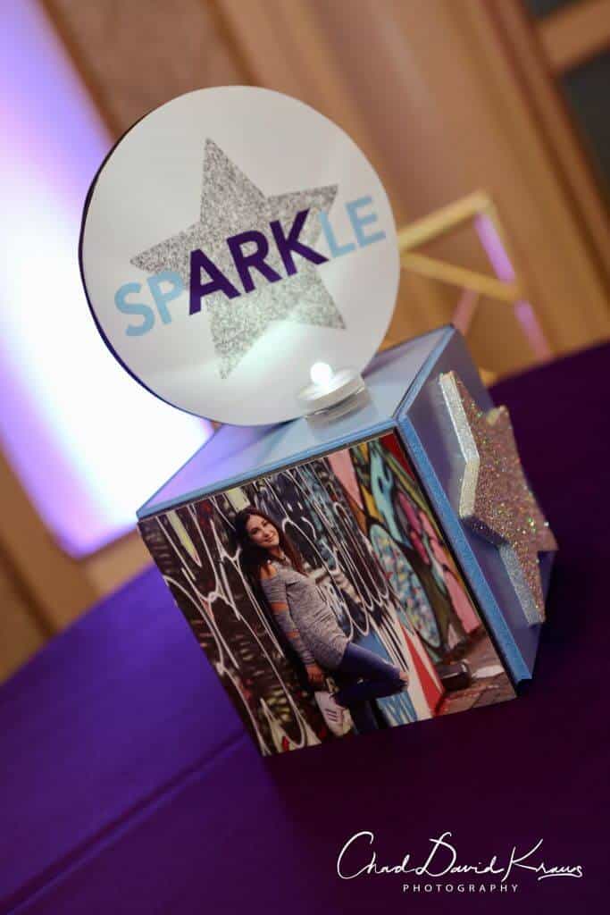 Mini Cube Lounge Centerpiece with Glittered Stars and Photos