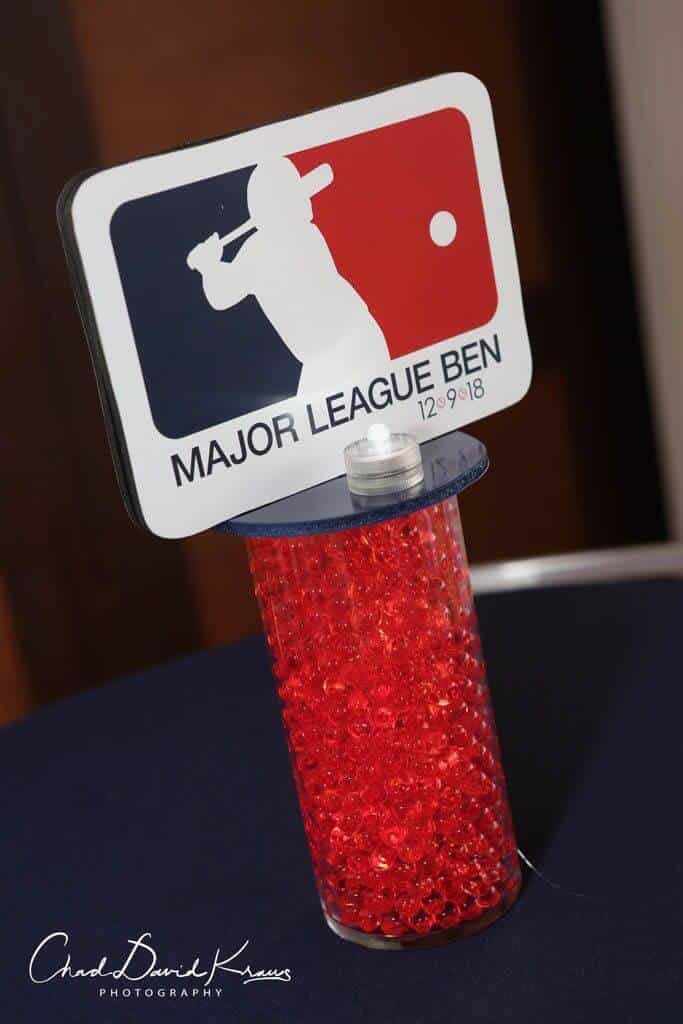 MLB Themed Lounge Centerpiece with LED Vase and Logo Topper