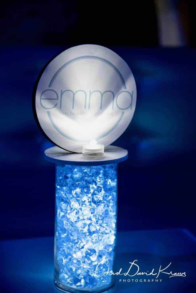 Bat Mitzvah Lounge Centerpieces with Custom Logo and LED Gems
