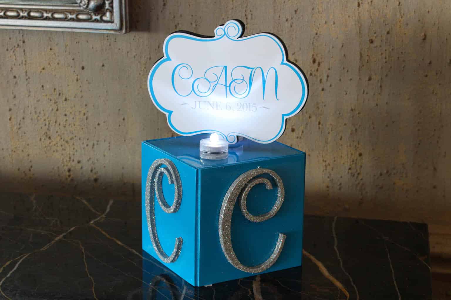 Mini Cube with Sparkled Initials and Logo Topper