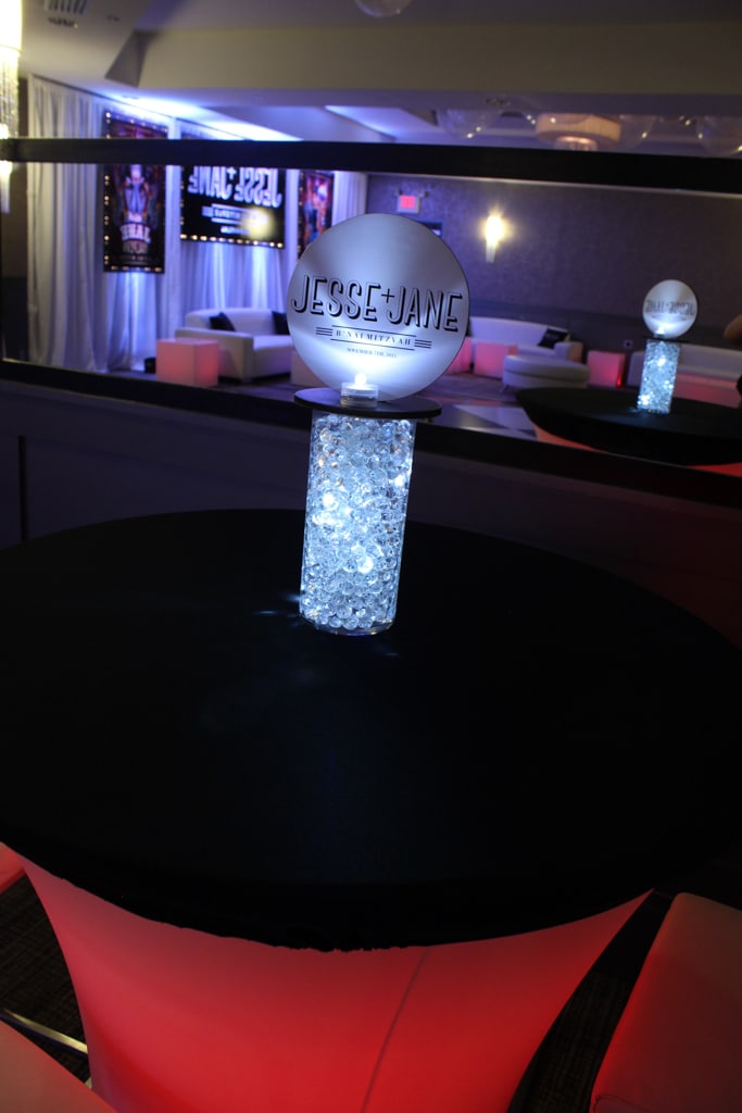 Mini Vase with LED Gems and Logo Topper for Hightop Table
