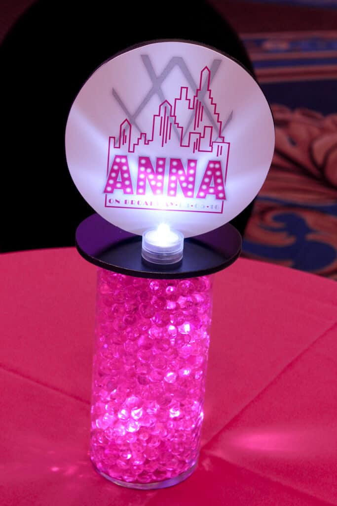 Mini Vase with LED Gems and Logo Topper for Hightop Table