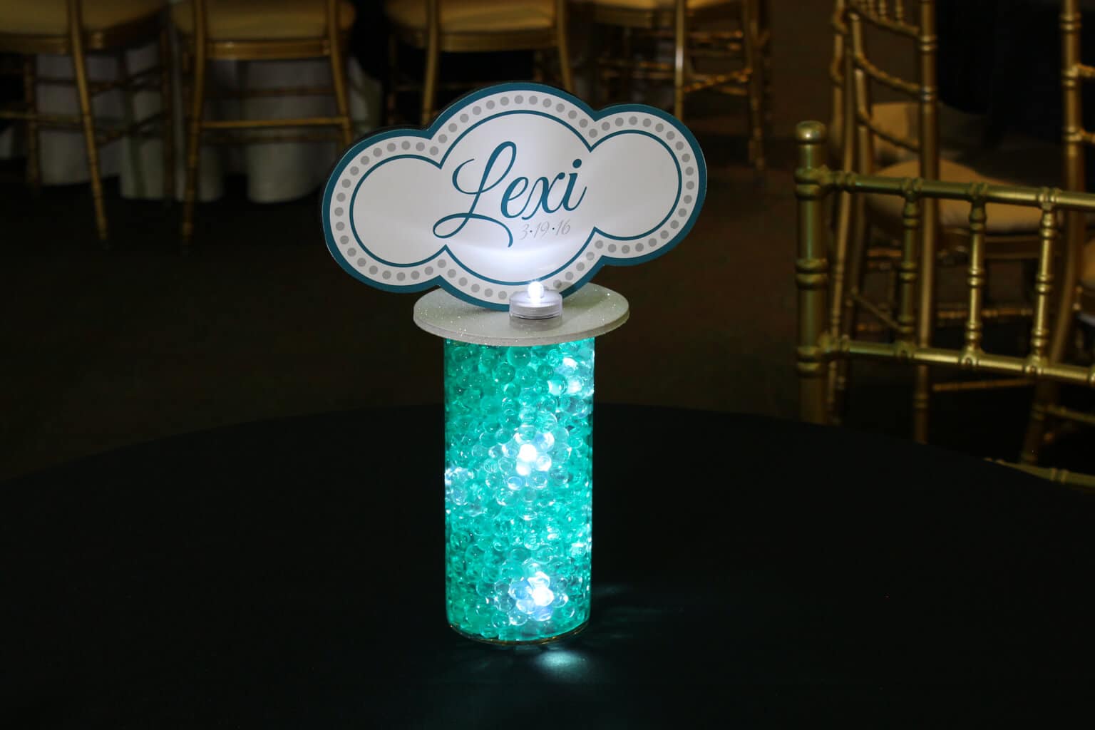 Mini Vase with LED Gems and Logo Topper for Hightop Table