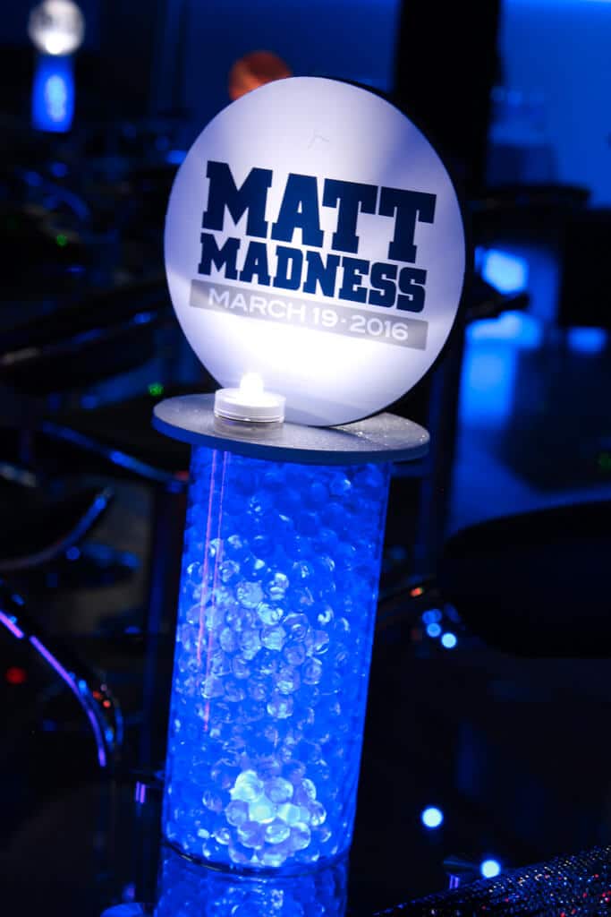 Mini Vase with LED Gems and Logo Topper for Hightop Table