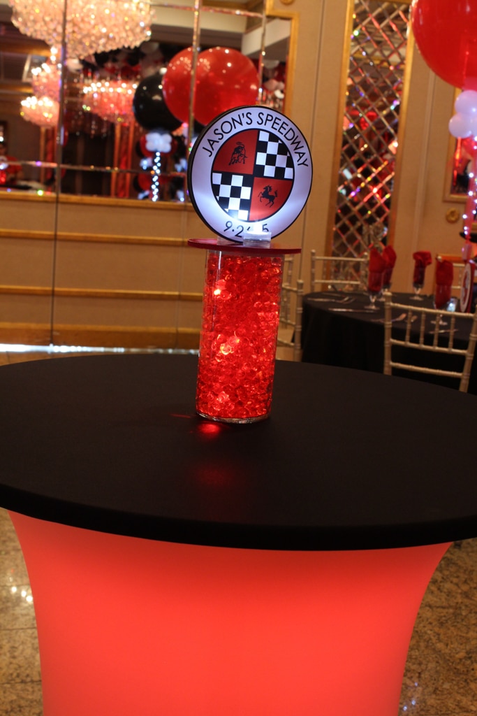 Mini Vase with LED Gems and Logo Topper for Hightop Table