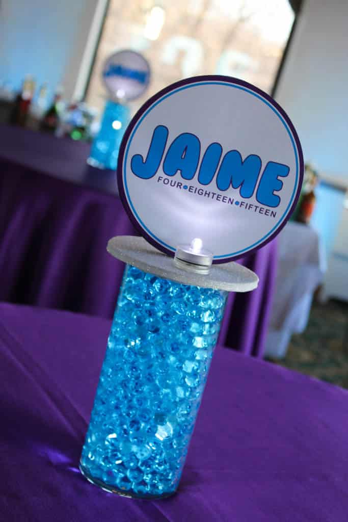 Vase with Aqua Gems, LED Lights & Logo Topper Centerpiece