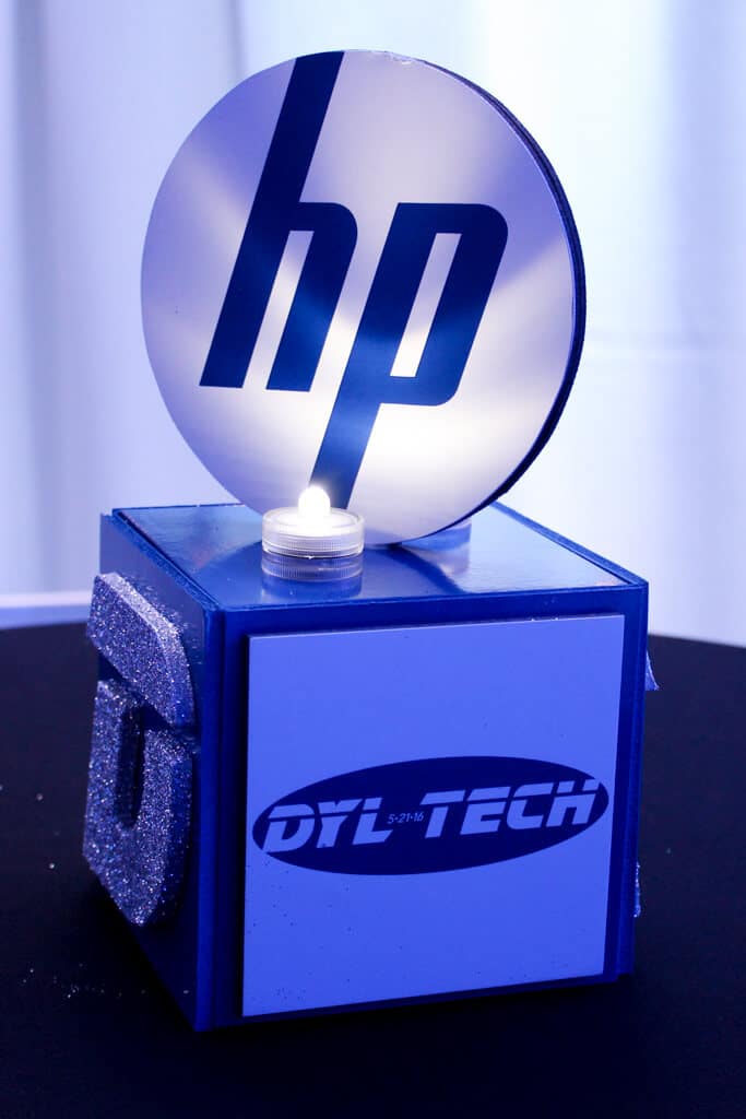 Mini Technology Themed Cube with Logo Topper For Lounge Tables