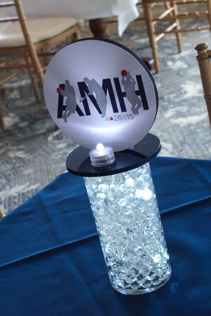 Vase with Aqua Gems, LED Lights and Logo Topper Centerpiece