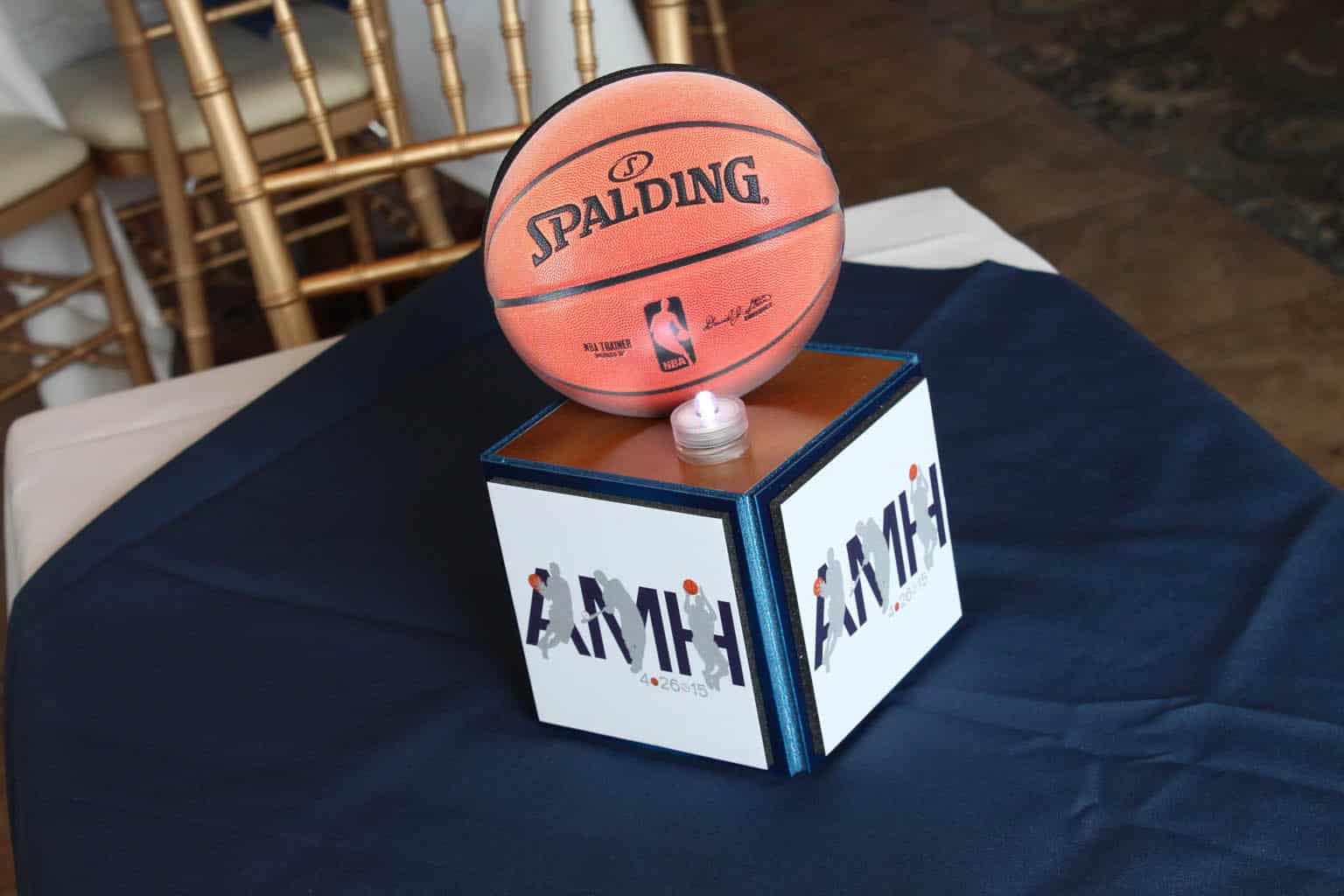 Mini Lounge Centerpiece with Custom Logo and Basketball Topper