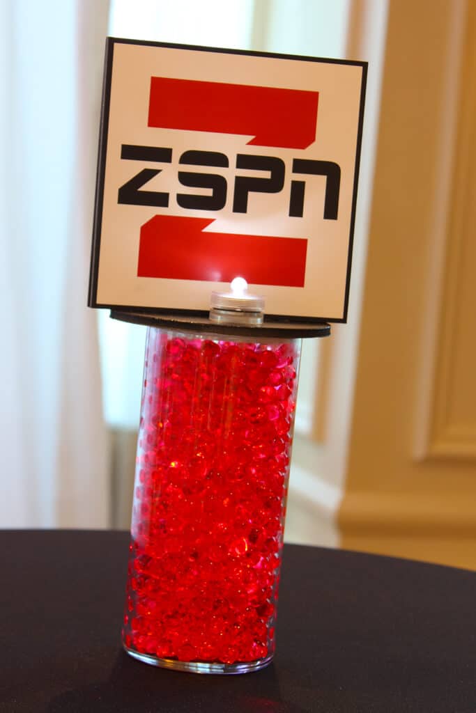 Mini Vase with Gems, Lights and Logo Toppers for Hightop or Cocktail Table