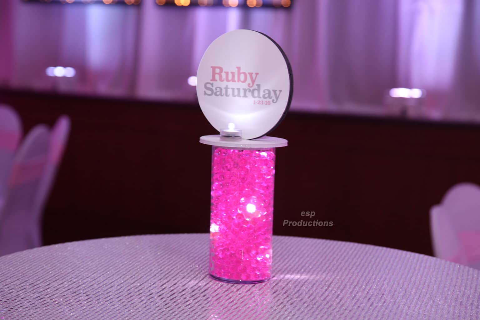Mini Vase with LED Gems and Logo Topper for Hightop Table