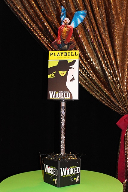 Broadway Themed High Top Centerpiece with Playbills, Logos and Character Cutouts