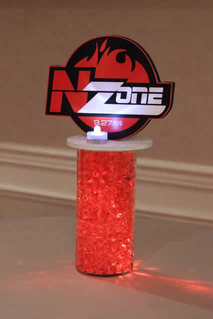 Vase with Red Aqua Gems, LED Lights and Custom Logo Topper