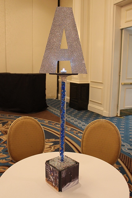 Mini Photo Cube Centerpiece with Cutout Sparkle Letter Topper