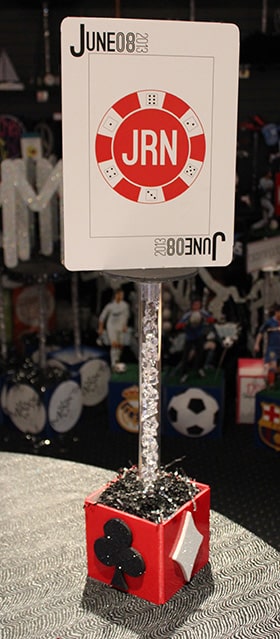 Poker Themed High Top Centerpiece with Custom Playing card
