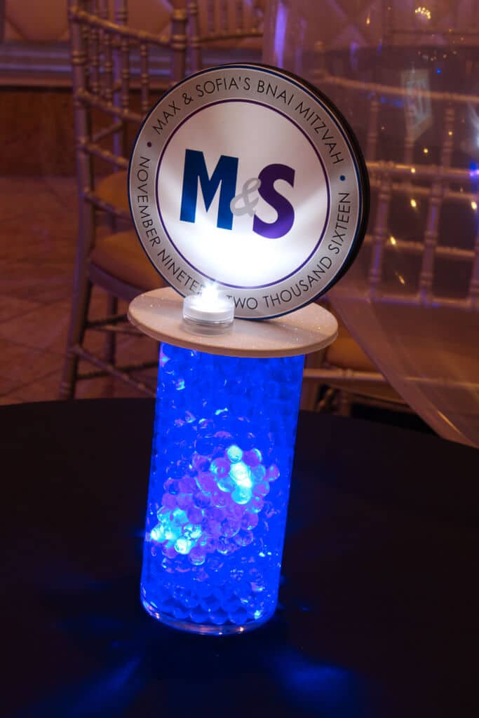 Mini Lounge Centerpiece for B'nai Mitzvah with Custom Logo
