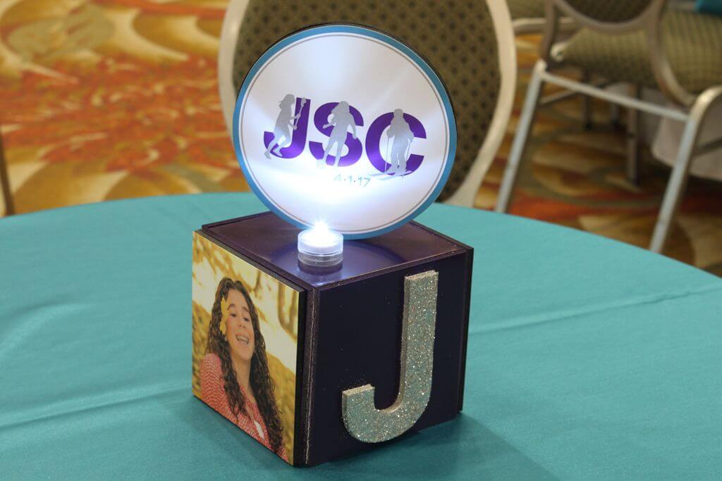 Mini Cube Centerpiece with Logo and Photos for High Top Table