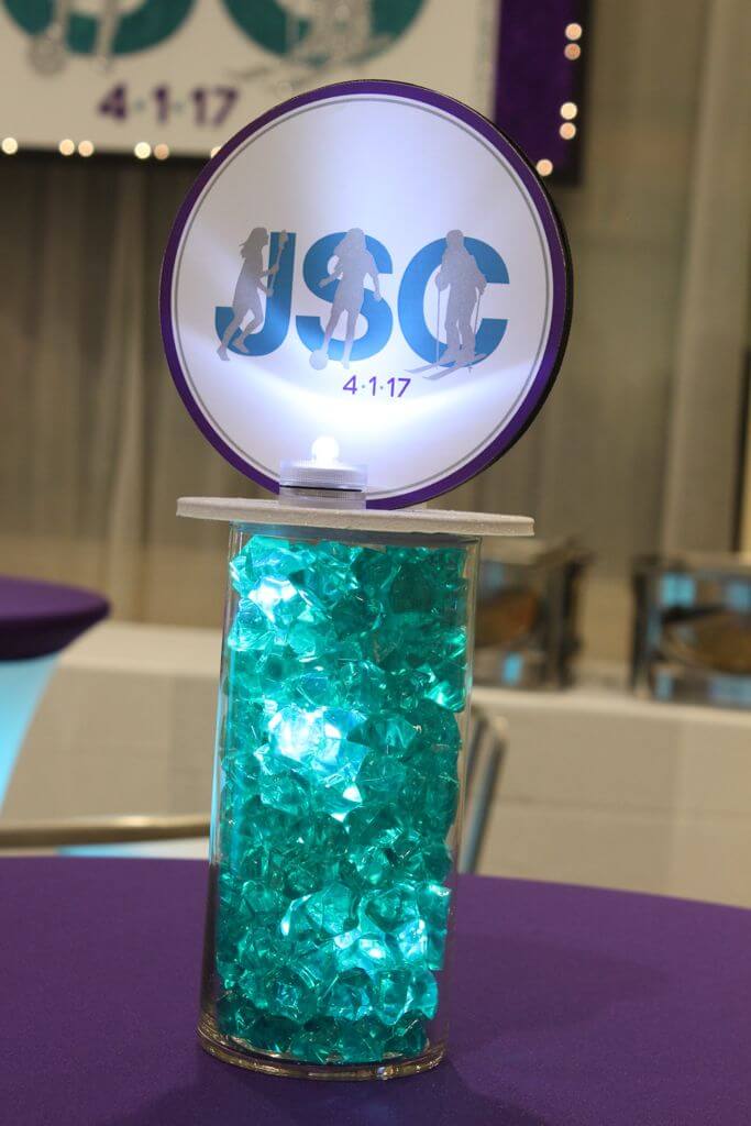 Mini Vase with LED Gems and Logo Topper for Hightop Table