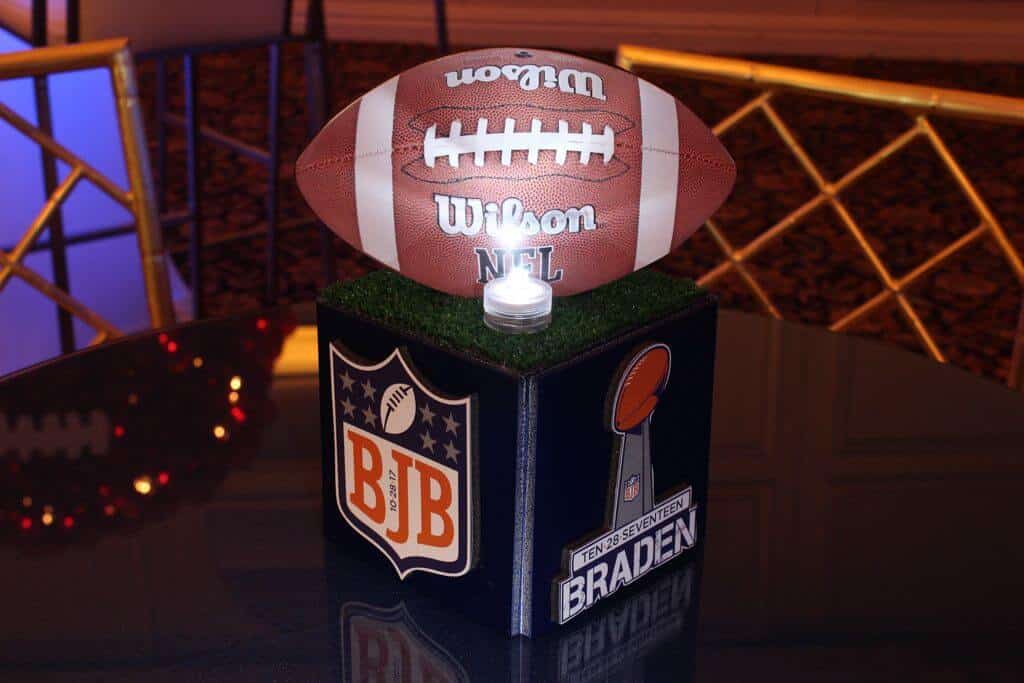 Football Themed Mini Centerpiece with Custom Logos