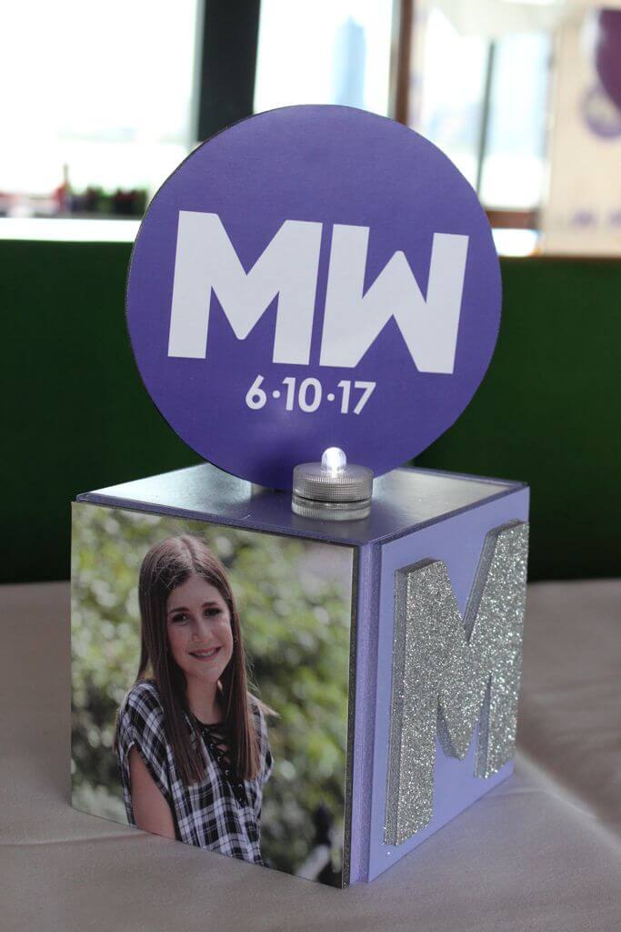 Mini Cube Centerpiece with Glittered Initial, Photos and Logo Topper