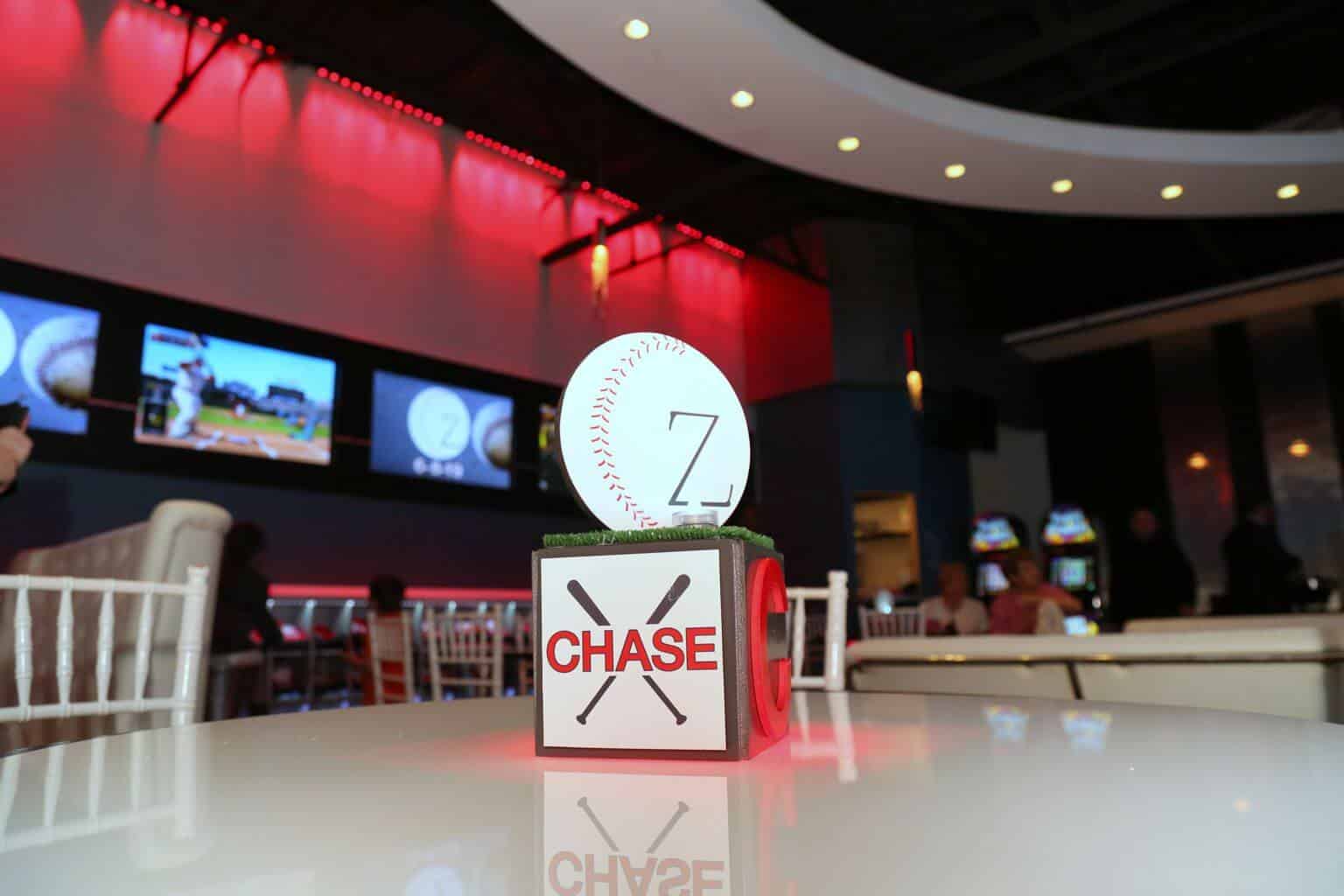 Baseball Themed Cube Centerpiece with Custom Logo at Vegas, NJ