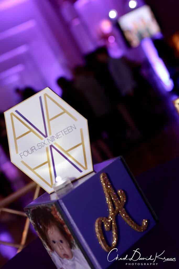 Bat Mitzvah Mini Cube Lounge Centerpiece with Glittered Initial and Photos