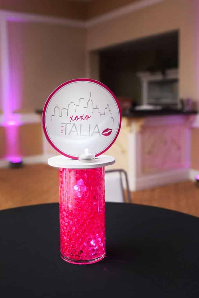Gossip Girl Themed Bat Mitzvah Centerpiece with Custom Logo