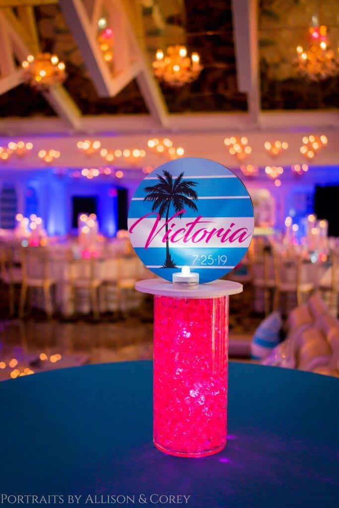 Beach Themed Quinceanera Centerpiece with Custom Logo