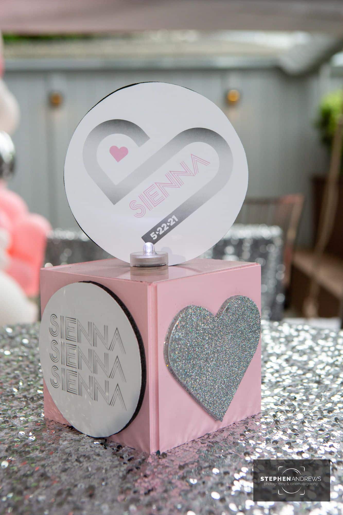 Custom Mini Cube Lounge Centerpiece with Logo Topper and LED Lights for Lounge Set Up