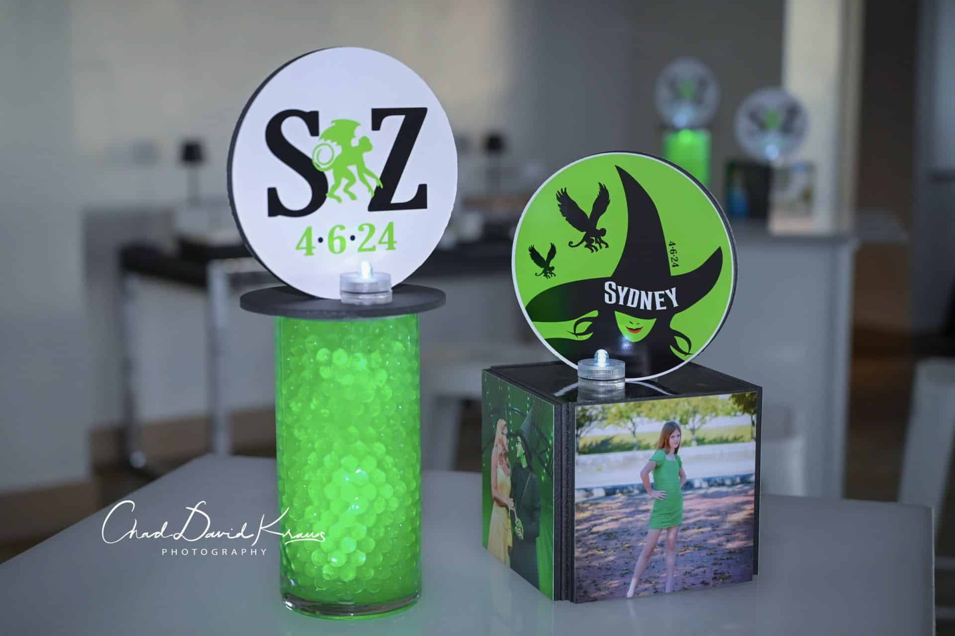 Wicked Lounge Centerpiece with Custom LED Logo Topper & Custom Photo Cube