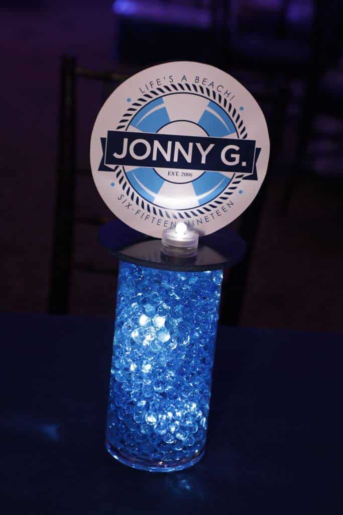 Beach Themed Lounge Centerpiece with Custom Logo