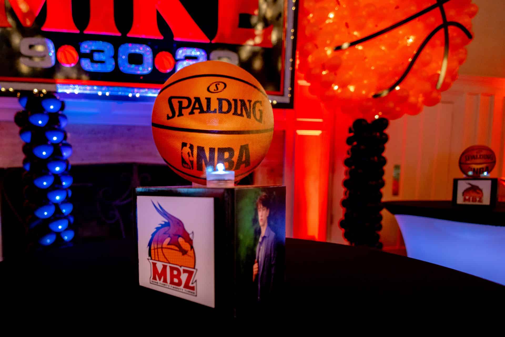 Mini Basketball Cube Centerpiece with Custom Logo and Photos