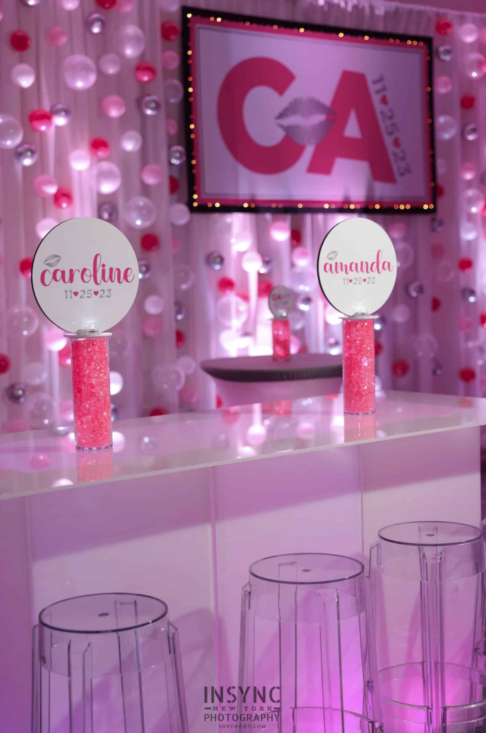 Custom Logo Topper Centerpieces with LED Lights for Bat Mitzvah Lounge