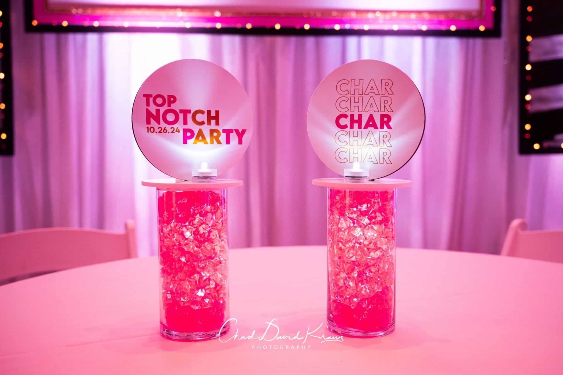 Custom Pink Bat Mitzvah Lounge Centerpieces