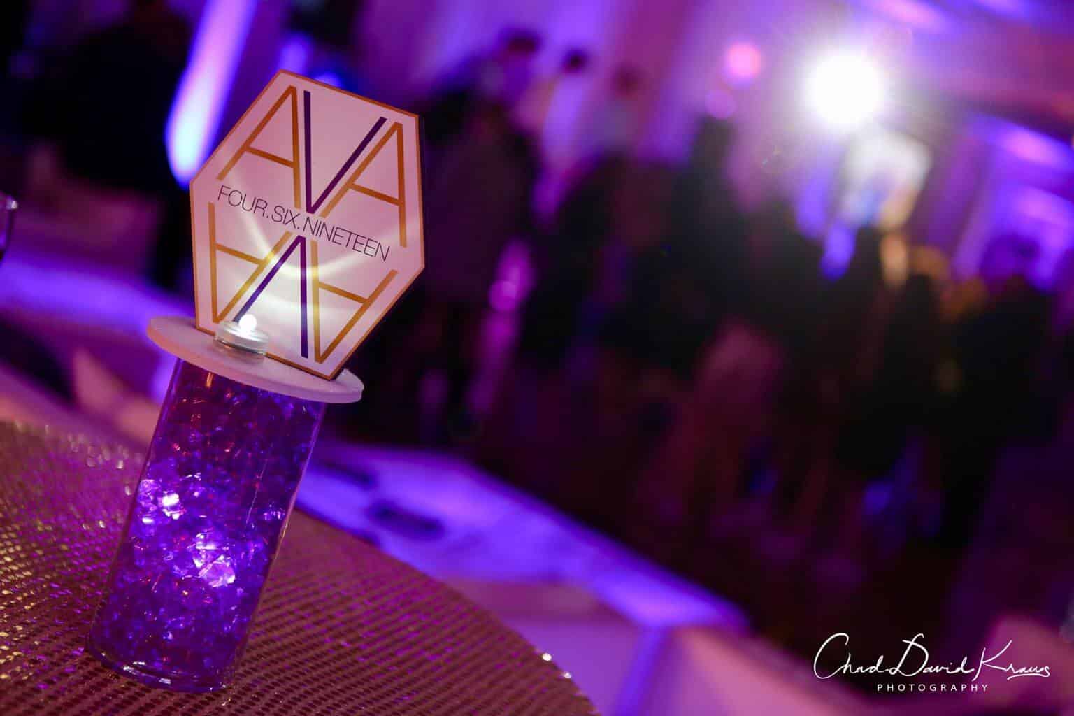 Bat Mitzvah Lounge Centerpiece with LED Vase and Logo Topper