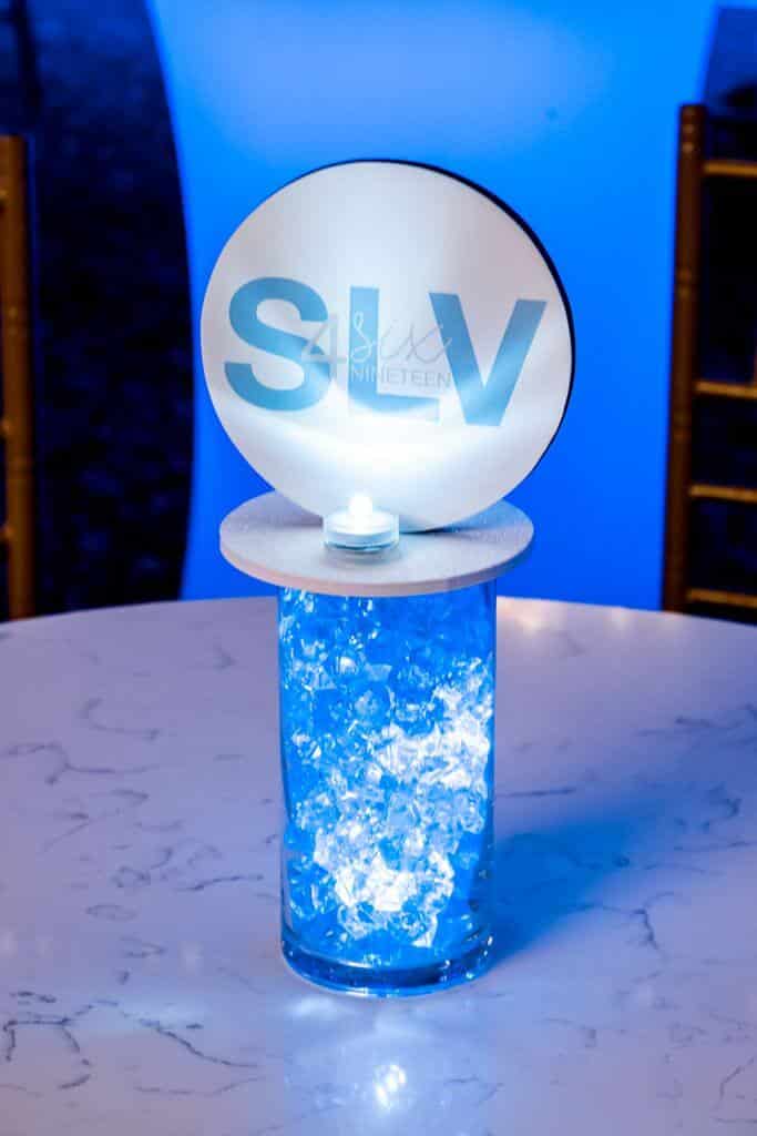 Bat Mitzvah Lounge Centerpiece with LED Vase and Logo Topper