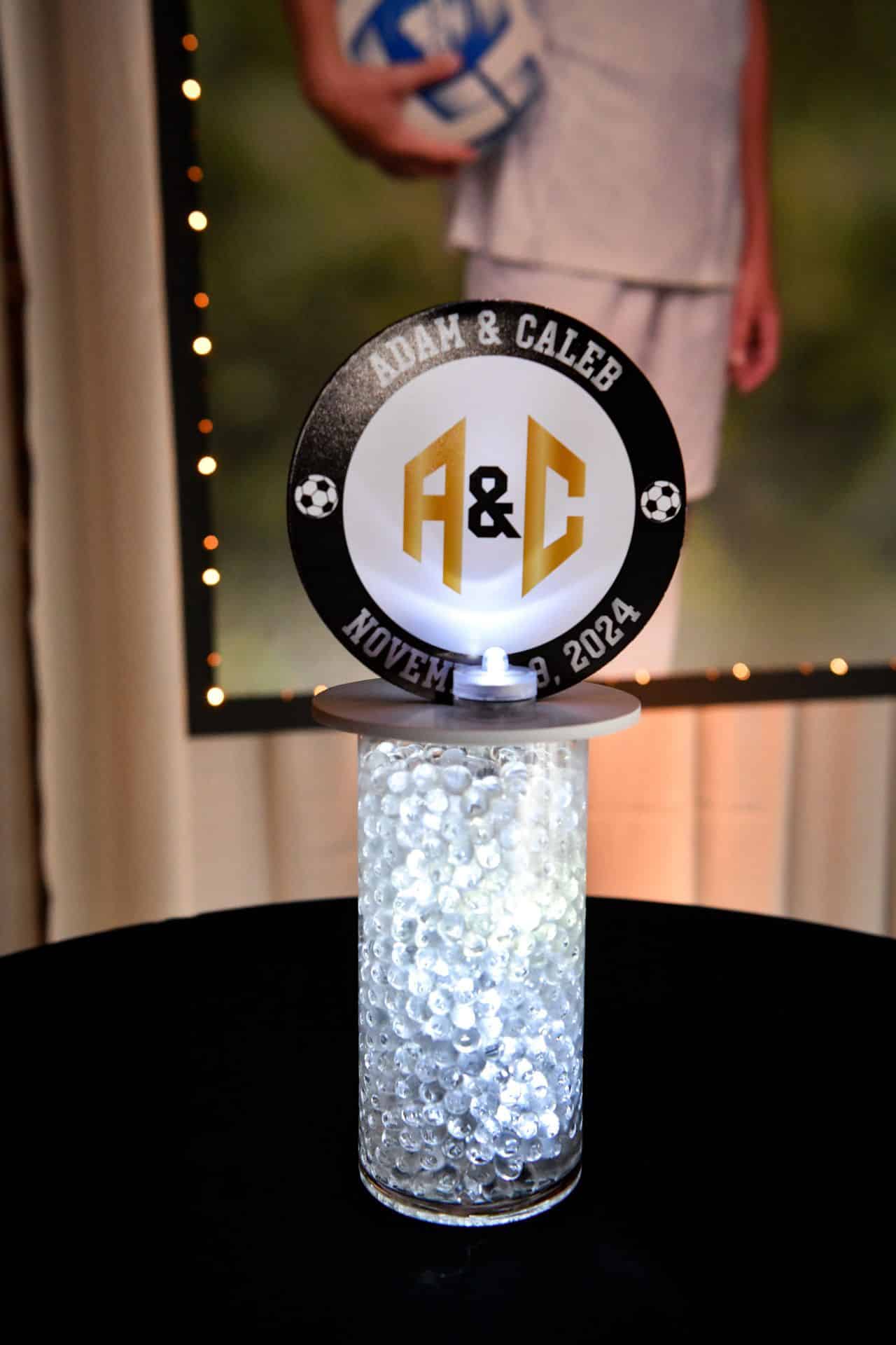 Custom Logo High Top Centerpiece with Clear Gems