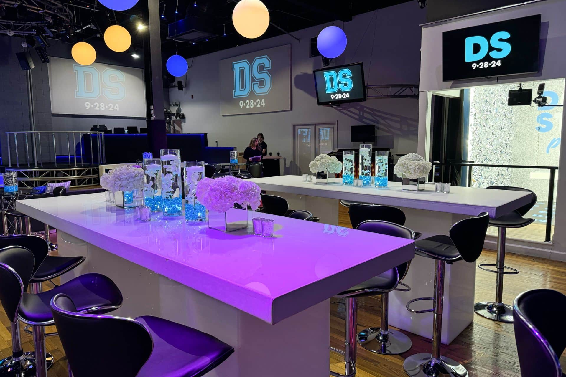 Floral High Top Centerpiece with Orchids and Hydrangeas