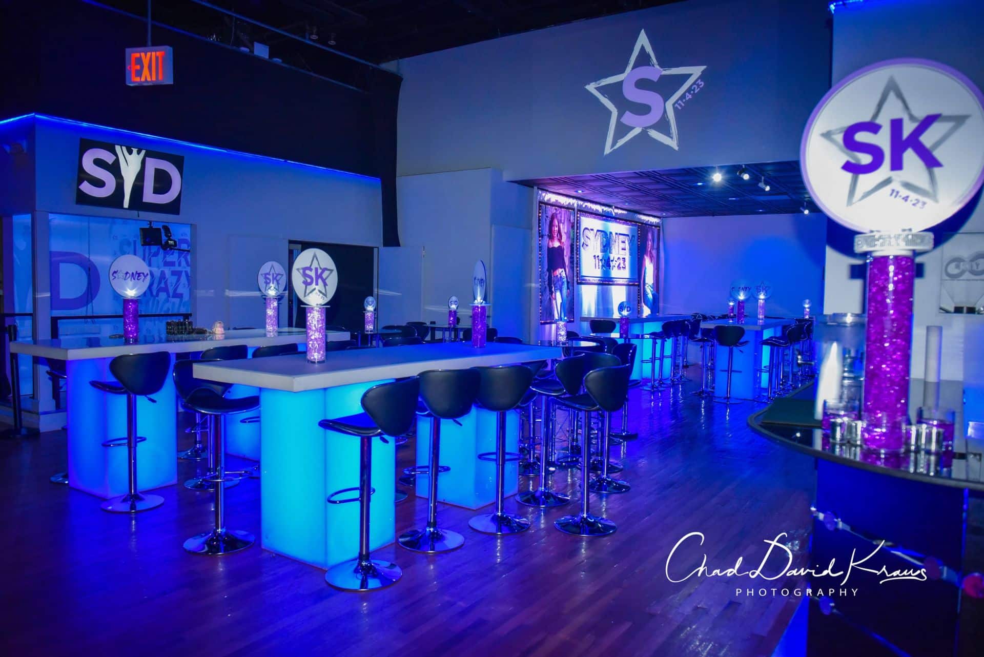 Custom LED Bat Mitzvah Logo Centerpieces at Club Infinity, Pleasantville