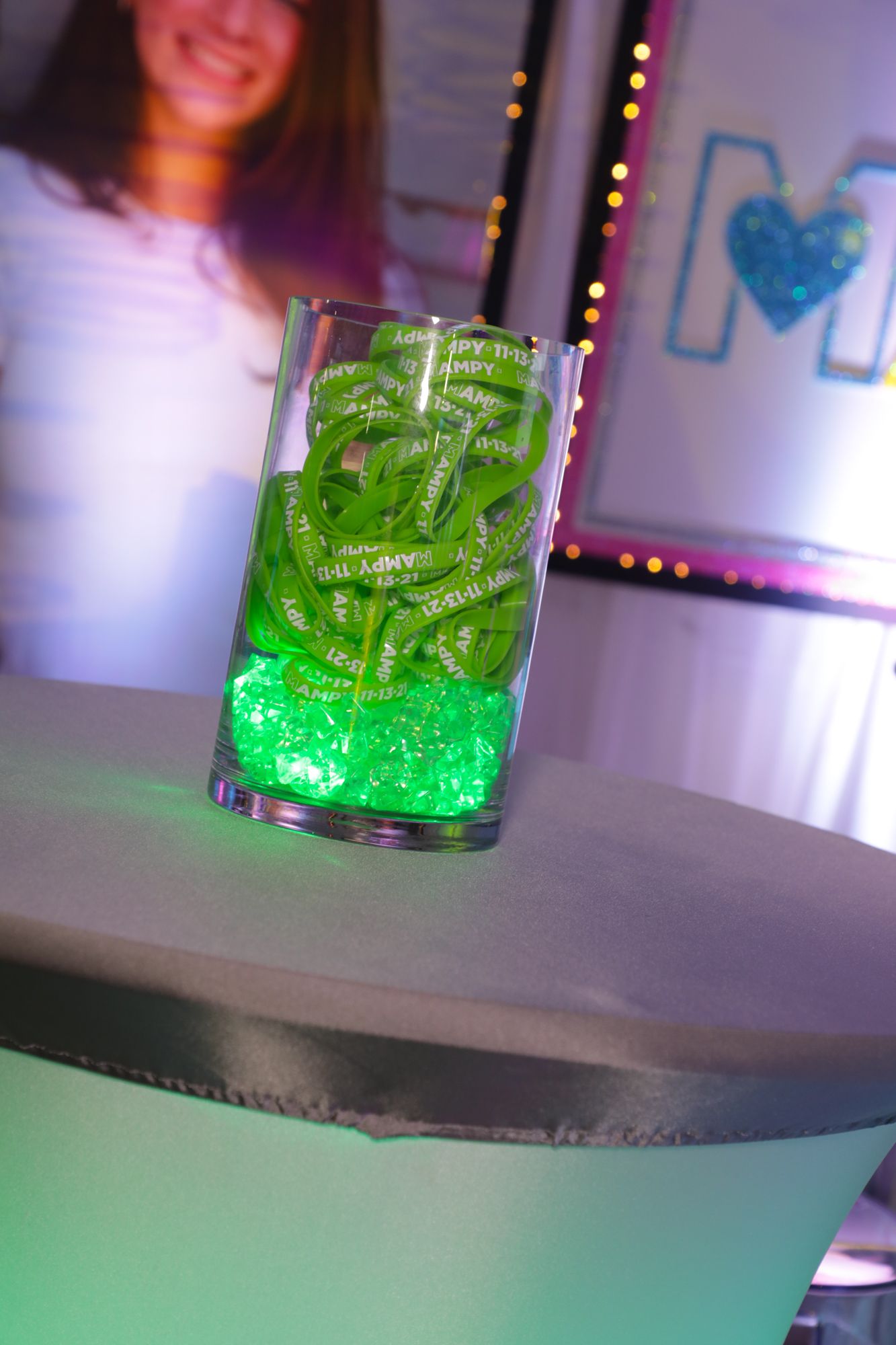 Custom LED Centerpiece with Logo Bracelets for High Top Lounge Set Up