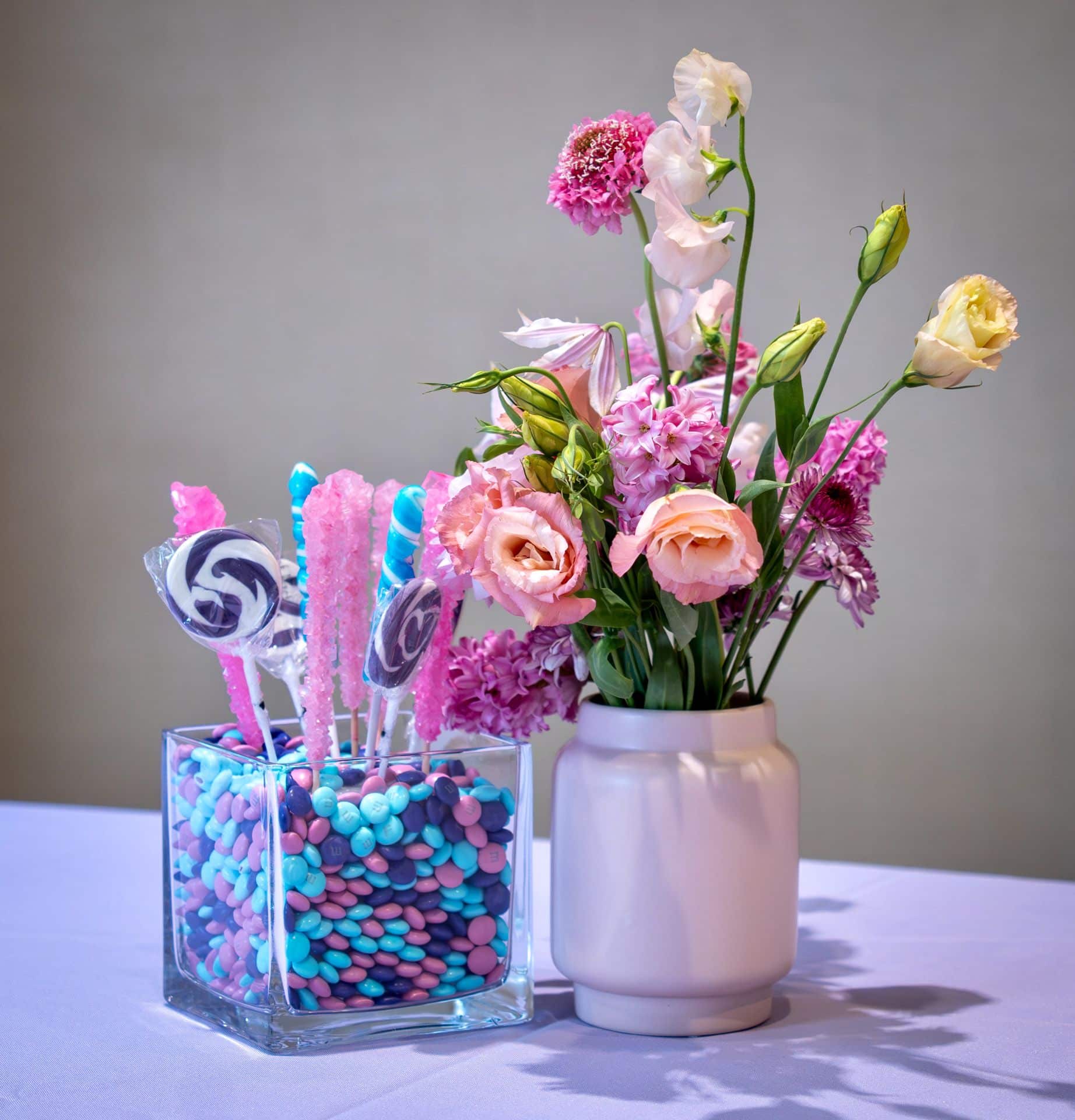 Candy Centerpiece with Rock Candy and Lollipops