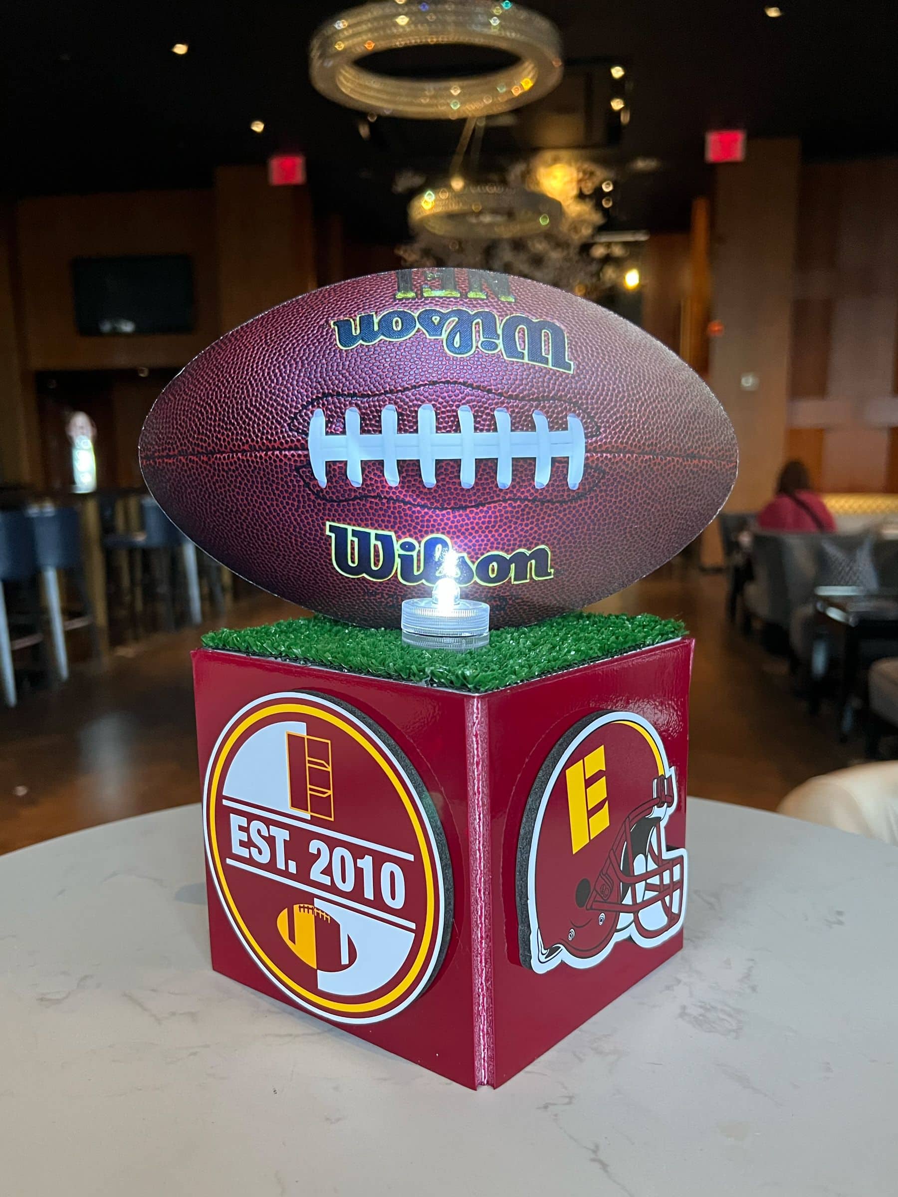 Mini Football Cube Centerpiece for Bar Mitzvah Lounge