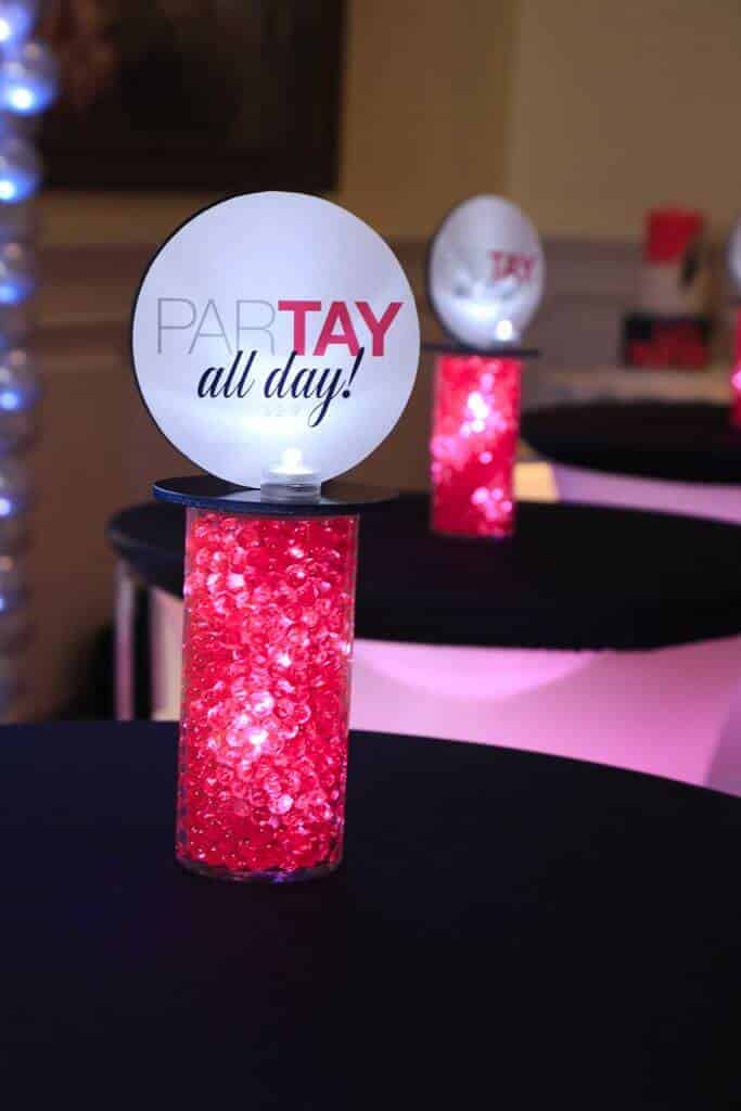 Bat Mitzvah Lounge Centerpiece with LED Vase and Logo Topper